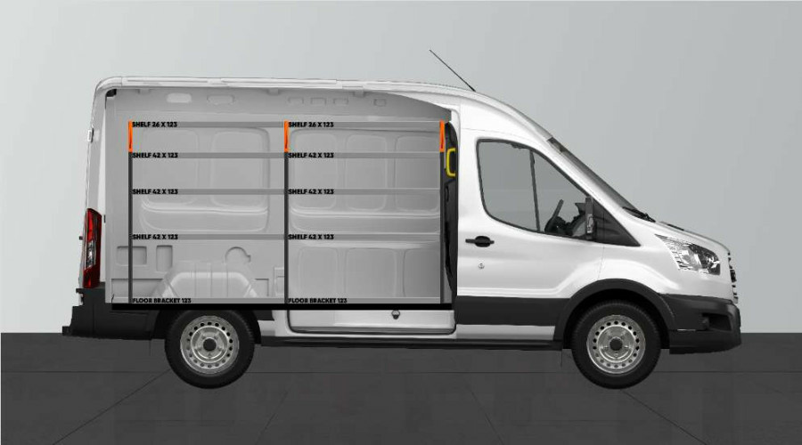 Kuvassa Work System V-Proplus kalustesarja Ford Transit Custom L1H1