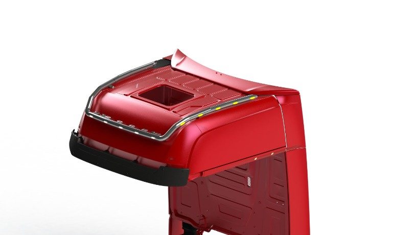 Kuvassa Lisävaloteline katolle jatkoilla MB Actros GigaSpace 2,5m